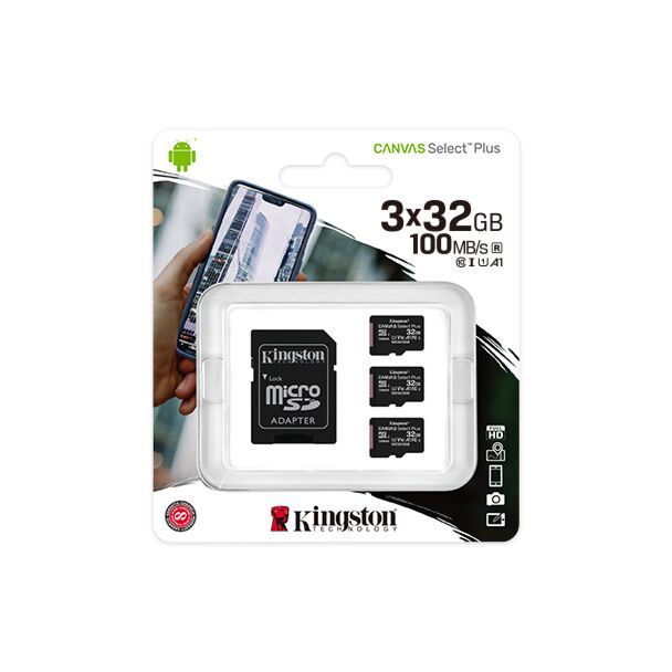 Kingston SDCS2/32GB-3P1A Canvas Select Plus microSD Memory Card 32GB - 3 Pack
