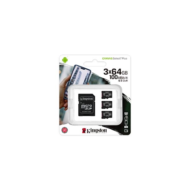 Kingston SDCS2/64GB-3P1A Canvas Select Plus microSD Memory Card 64GB - 3 Pack